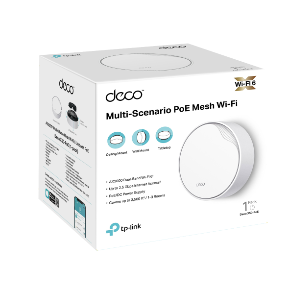 TP-Link Wi-Fi 6 PoE Deco X50-PoE AX3000 Dual Band Gigabit Whole Home Mesh WiFi 6 System with PoE (1 Pack)