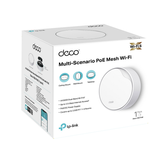 TP-Link Wi-Fi 6 PoE Deco X50-PoE AX3000 Dual Band Gigabit Whole Home Mesh WiFi 6 System with PoE (1 Pack)