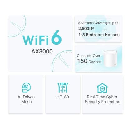 TP-Link Wi-Fi 6 Deco X50 AX3000 Dual Band Gigabit Whole Home Mesh WiFi 6 System (1 Pack)