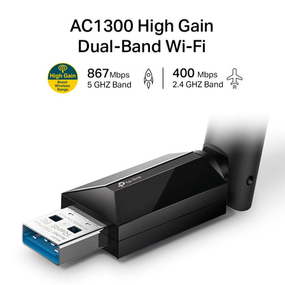 TP-Link Archer T3U Plus AC1300 High Gain Dual Band USB WiFi Adapter – 2.4/5GHz Wireless with MU-MIMO & External Antennas