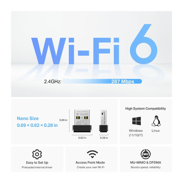 Archer TX1U Nano AX300 Nano Wi-Fi 6 Wireless USB Adapter