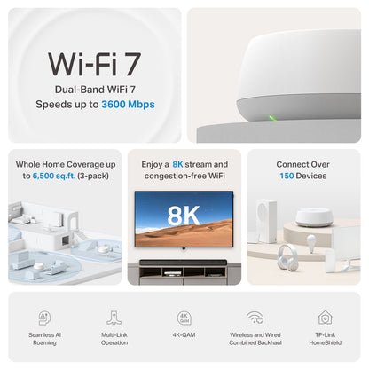 Deco BE22 BE3600 Whole Home Mesh WiFi 7 System - 2 Pack