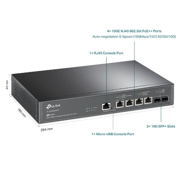 SX3206HPP JetStream 6-Port 10GE L2+ Managed Switch with 4-Port PoE++