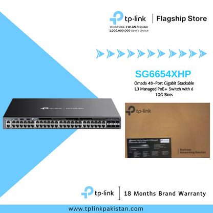 TP-Link Network Gigabit Desktop Switch SG6654XHP Omada 48-Port Gigabit Stackable L3 Managed PoE+ Switch with 6 10G Slots