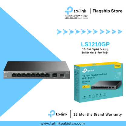 TP-Link LS1210GP 10-Port Gigabit Desktop Switch with 8-Port PoE+