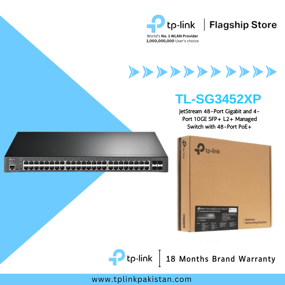 TP-Link Network Gigabit Desktop Switch TL-SG3452XP JetStream 48-Port Gigabit and 4-Port 10GE SFP+ L2+ Managed Switch with 48-Port PoE+