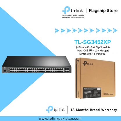 TP-Link Network Gigabit Desktop Switch TL-SG3452XP JetStream 48-Port Gigabit and 4-Port 10GE SFP+ L2+ Managed Switch with 48-Port PoE+