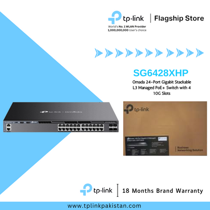 TP-Link Network Gigabit Desktop Switch SG6428XHP Omada 24-Port Gigabit Stackable L3 Managed PoE+ Switch with 4 10G Slots