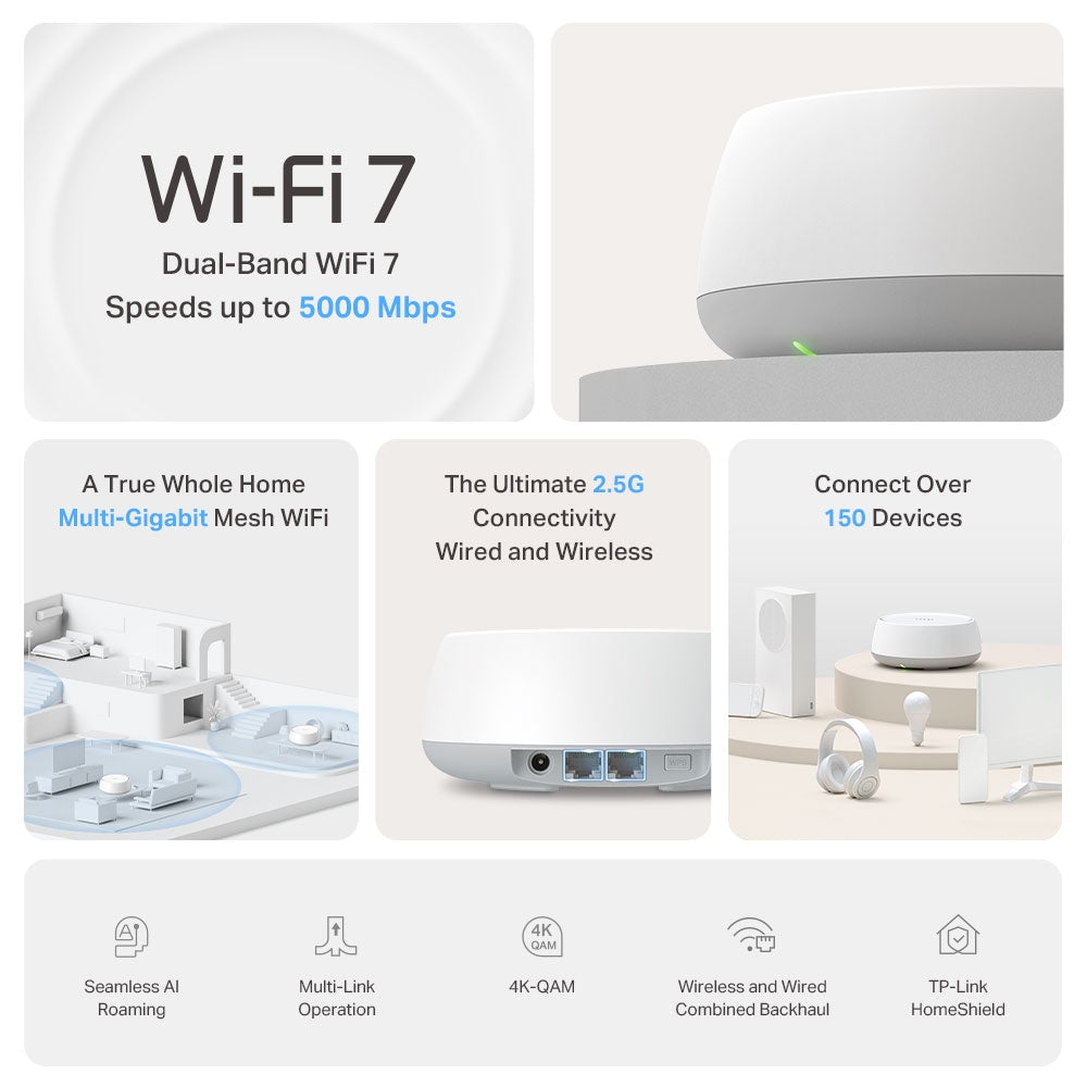 Deco BE25 BE5000 Whole Home Mesh WiFi 7 System - 2 Pack
