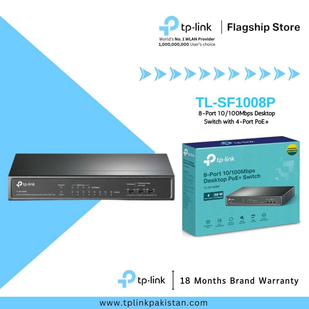 TP-Link TL-SF1008P 8-Port 10/100Mbps Desktop Switch with 4-Port PoE+