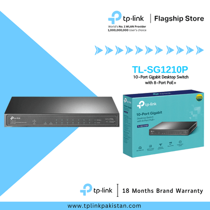 TP-Link TL-SG1210P 10-Port Gigabit Desktop Switch with 8-Port PoE+