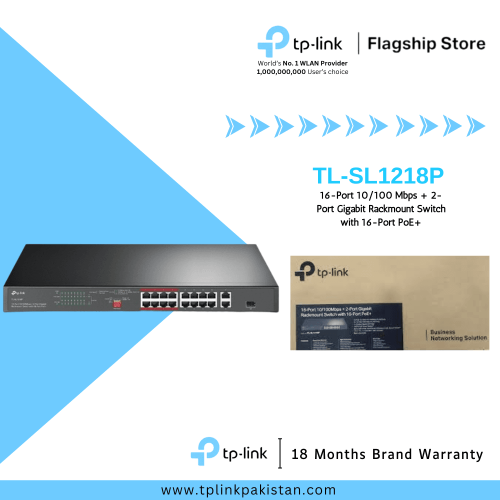 TP-Link Network Gigabit Desktop Switch TL-SL1218P 16-Port 2-Port Gigabit Rackmount Switch with 16-Port PoE+