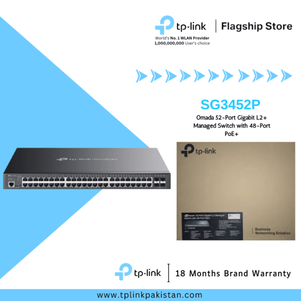 TP-Link Network Gigabit Desktop Switch TL-SG3452P JetStream 52-Port Gigabit L2+ Managed Switch with 48-Port PoE+